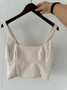 Aritzia Cream Sleeveless Square-Neck Leather-Look Crop Top